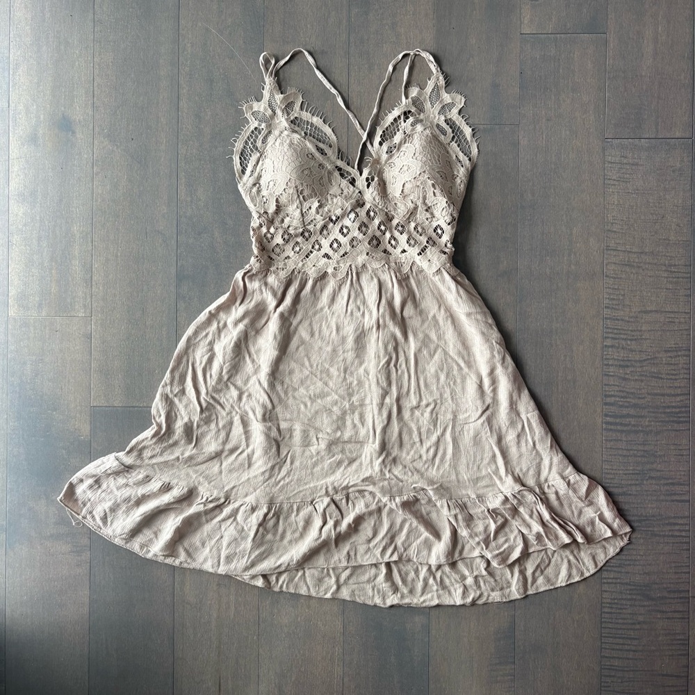 Beige Crochet Detail Dress